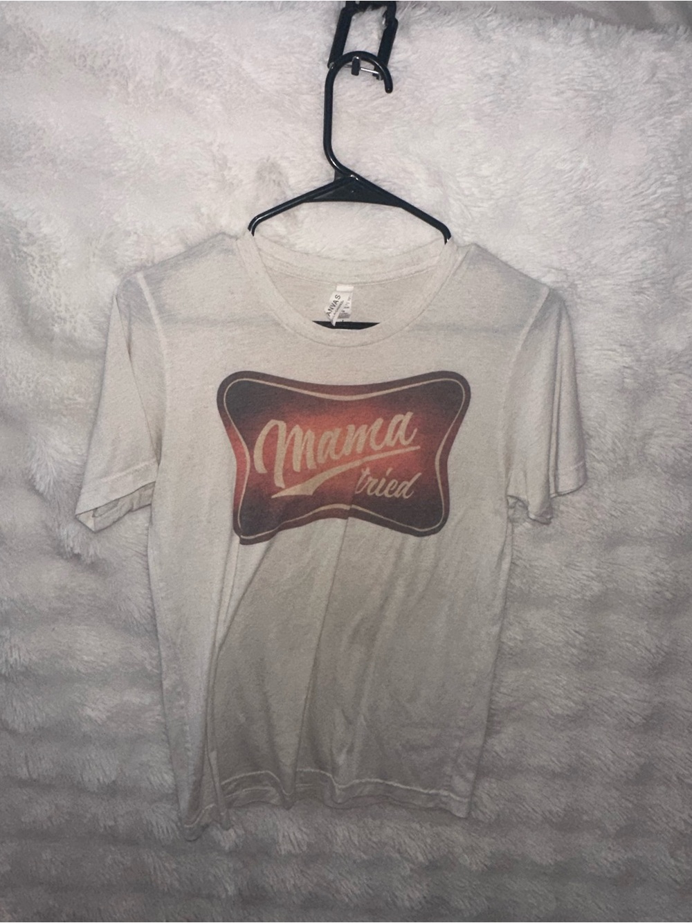 Bella Canvas White Tee with Red & Brown 'Mama Tried' Graphic